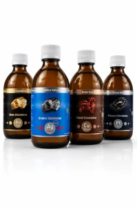 Niejonowe Nano srebro, złoto, miedź, platyna koloidalna, zestaw 4 butelek po 300 ml