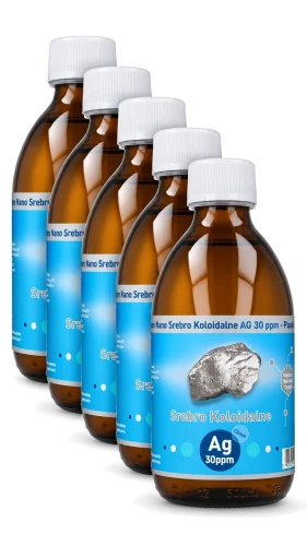 Classic Niejonowe Nano Srebro koloidalne Ag 30 ppm 300 ml Vitacolloids, Pakiet pięciu butelek